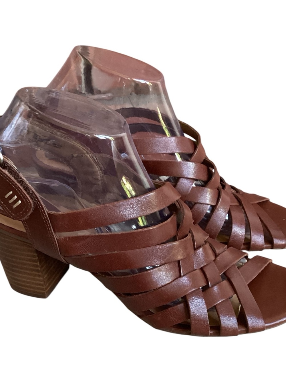Clarks Artisan Ralene Woven Leather Block Heel Sandal Brown size 9.5 - Picture 3 of 11
